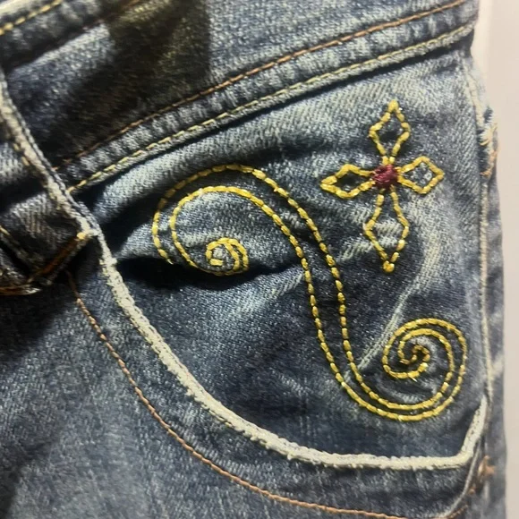 Kut from the Kloth Embroidered Bootcut Jeans Size L Y2K Cross Pocket Denim - Picture 7 of 10